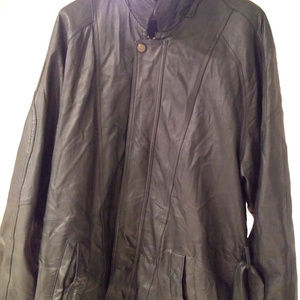 Men's Leather Overcoat Black Vintage Button